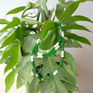 Guia de Caboclo em Cristal Verde e Branco – Artesanal com Murano
